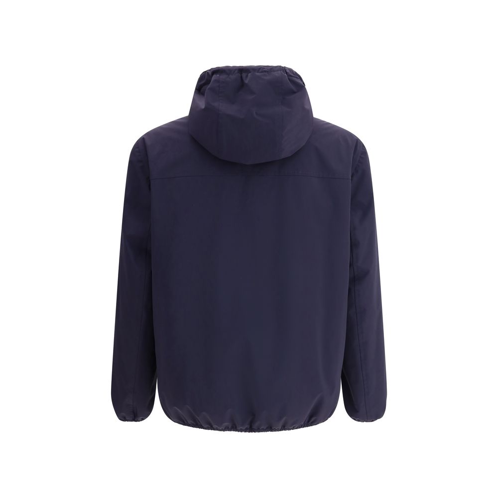 Hooded Windbreaker Jacket by Brunello Cucinelli for men in stretch polyamide blue showcases a urban chic silhouette, detailed with a urban chic hooded neckline and functional water-resistant, pockets, hooded & windproof for a polished finish.
