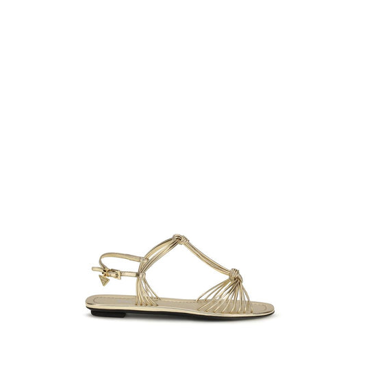 Flat Sandals by Prada for women in bos taurus nappa calf leather gold showcases a sculptural silhouette as Women's Bos Taurus Nappa Calf Leather Flat Sandals, defined by a sculptural flat and sculptural for a sculptural look.