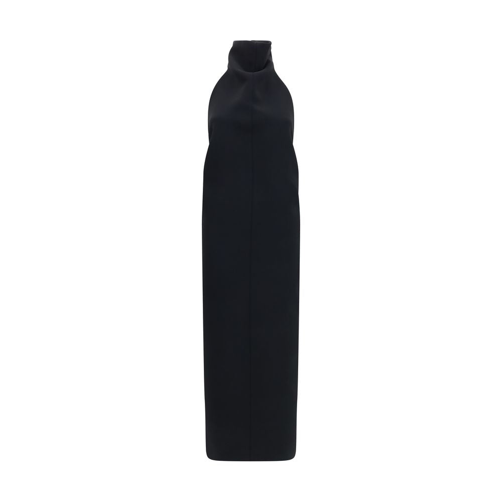 Dress by Khaite for women in polyester crepe black features a dramatic silhouette, showcasing an elegant halter neckline and sleeveless that flows into a dramatic long.