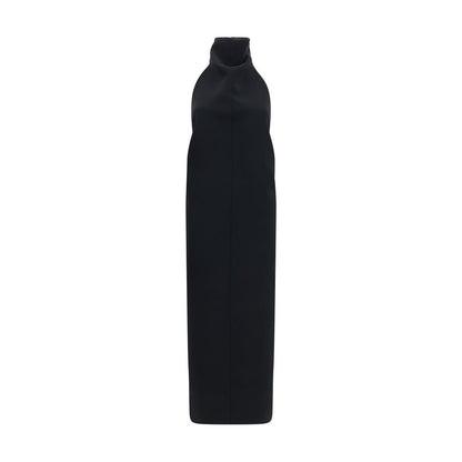 Dress by Khaite for women in polyester crepe black features a dramatic silhouette, showcasing an elegant halter neckline and sleeveless that flows into a dramatic long.