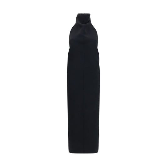 Dress by Khaite for women in polyester crepe black features a dramatic silhouette, showcasing an elegant halter neckline and sleeveless that flows into a dramatic long.