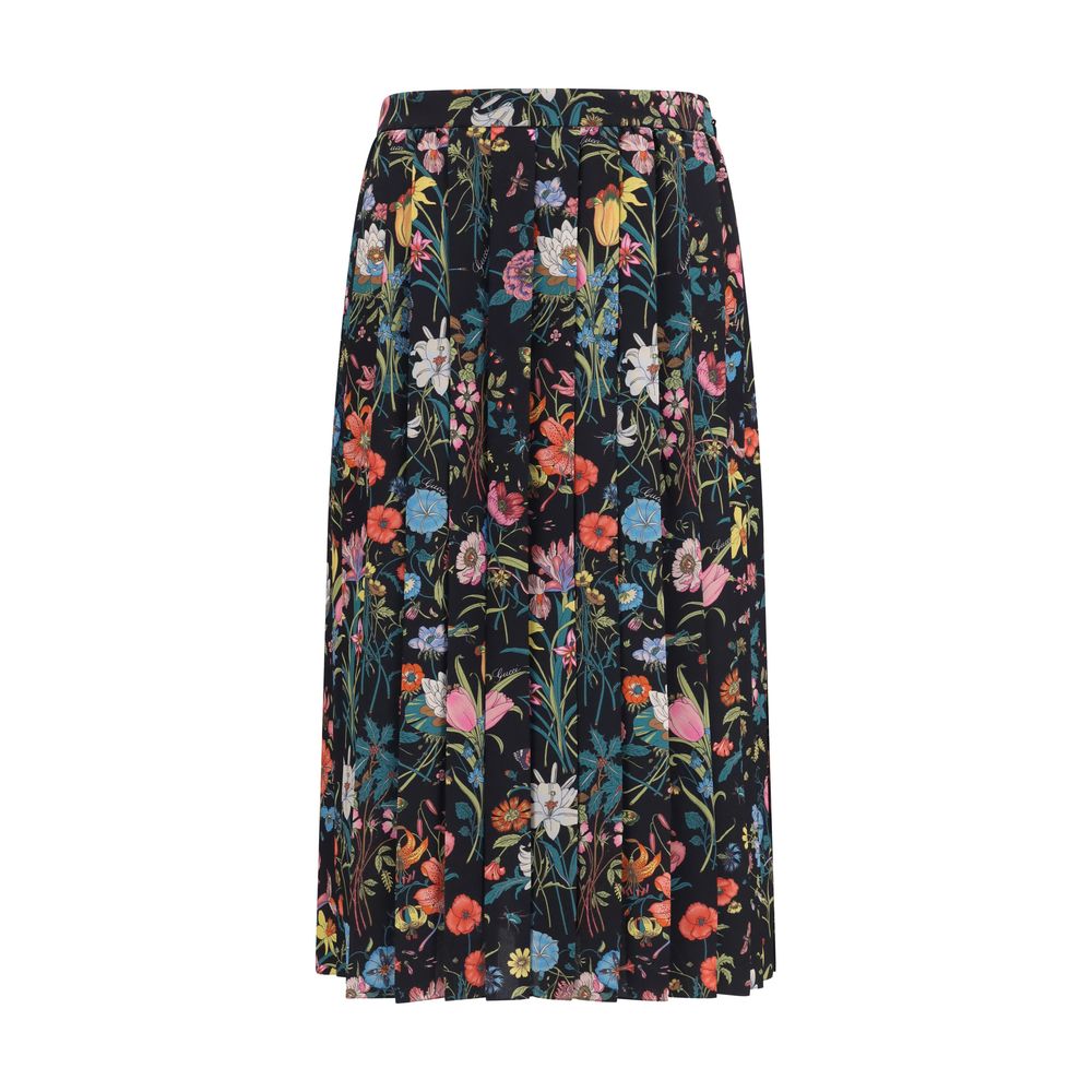 Skirt by Gucci for women in silk multicolor & print features an relaxed-yet-refined silhouette that elegantly showcases the Women's Pleated Silk Midi Skirt design and sophisticated midi.