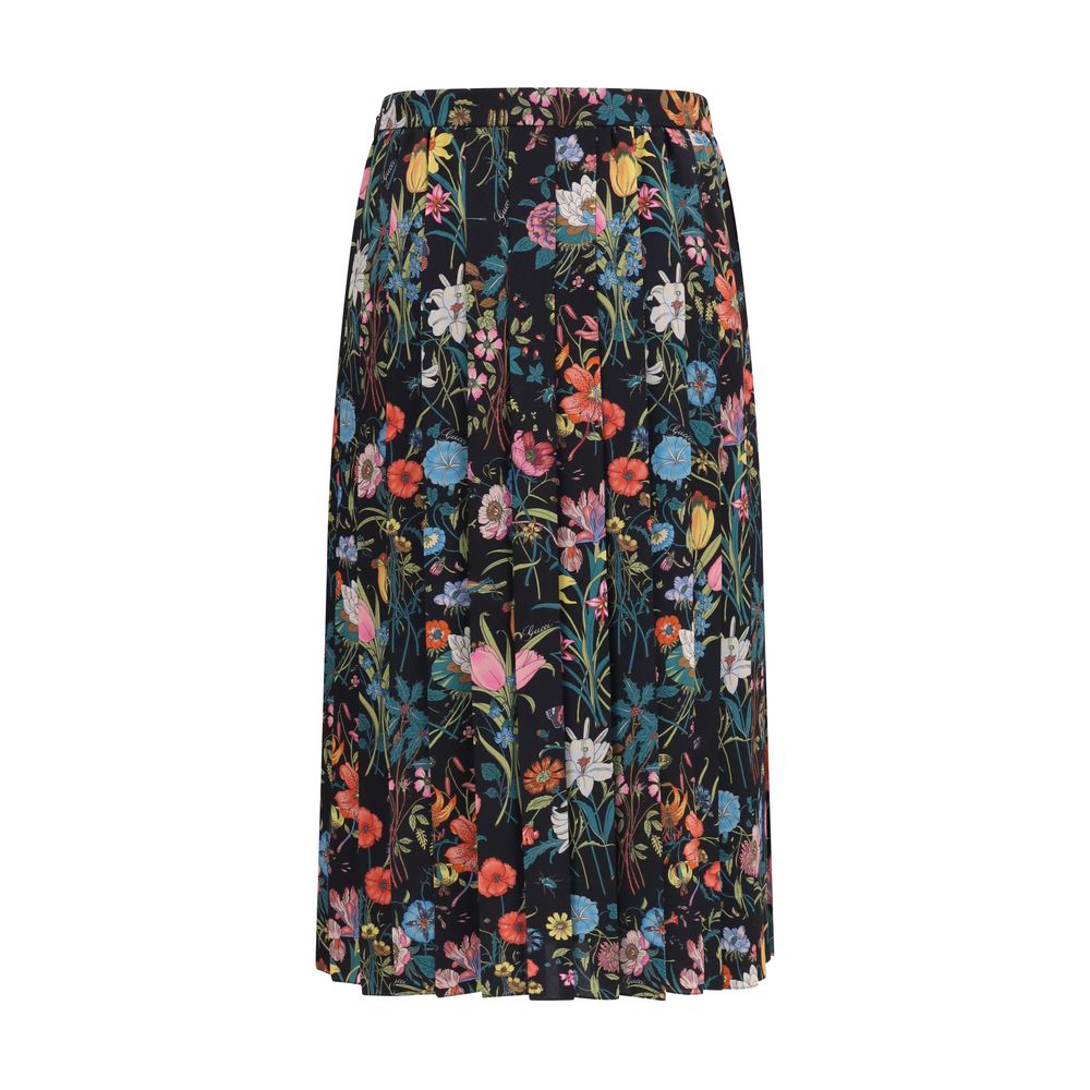 Skirt by Gucci for women in silk multicolor & print features a sublime silhouette, showcasing the sublime design of the Women's Pleated Silk Midi Skirt in a sophisticated midi.