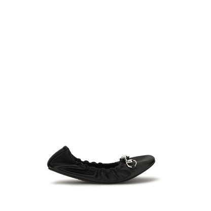 Ballet Flat Shoes by Gucci for women in bos taurus calf leather black & silver features an captivating silhouette, showcasing the captivating style of the Gg Horsebit Women's Bos Taurus Calf Leather Ballet Flat Shoes with its distinct and refined square toe style.
