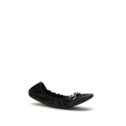 Ballet Flat Shoes by Gucci for women in bos taurus calf leather black & silver showcases a resplendent Gg Horsebit Women's Bos Taurus Calf Leather Ballet Flat Shoes aesthetic with a and square toe style.