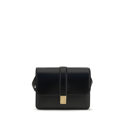 2-in-1 Shoulder & Crossbody Flap Bag by Khaite for women in bos taurus calf leather black & gold showcases a enviable silhouette, artfully detailed with a secure flap, organized , and versatile crossbody-strap, shoulder-strap & adjustable-strap for a enviable look.