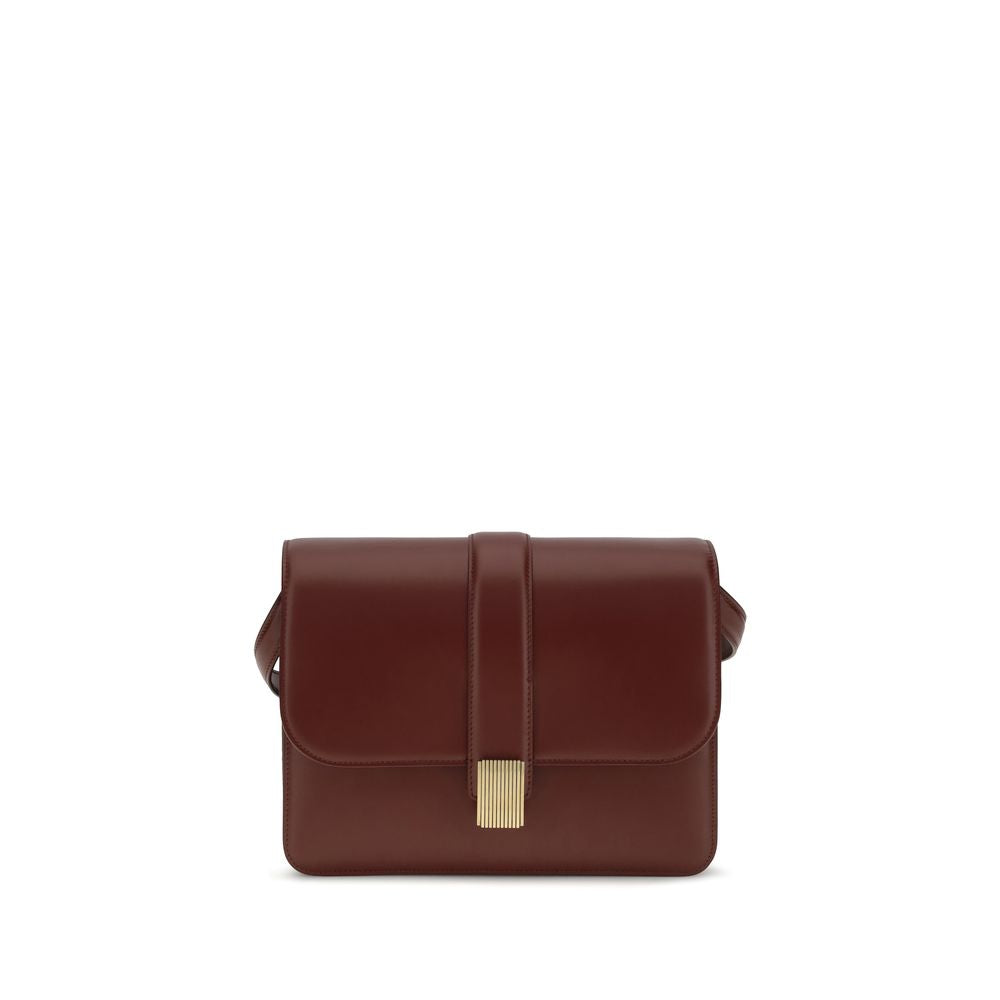 Khaite Blake Bos Taurus Calf Leather 2-in-1 Shoulder & Crossbody Flap Bag - Bordeaux Gold