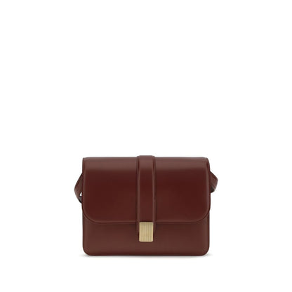 Khaite Blake Bos Taurus Calf Leather 2-in-1 Shoulder & Crossbody Flap Bag - Bordeaux Gold