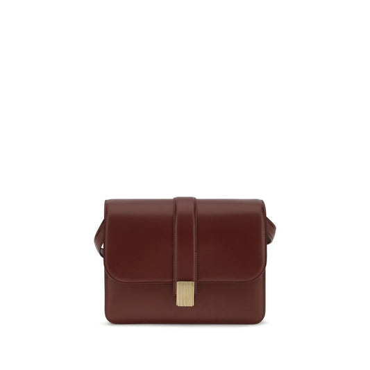 2-in-1 Shoulder & Crossbody Flap Bag by Khaite for women in bos taurus calf leather bordeaux & gold features a enviable silhouette, showcasing a secure flap, ample , and enviable crossbody-strap, shoulder-strap & adjustable-strap for a enviable finish.
