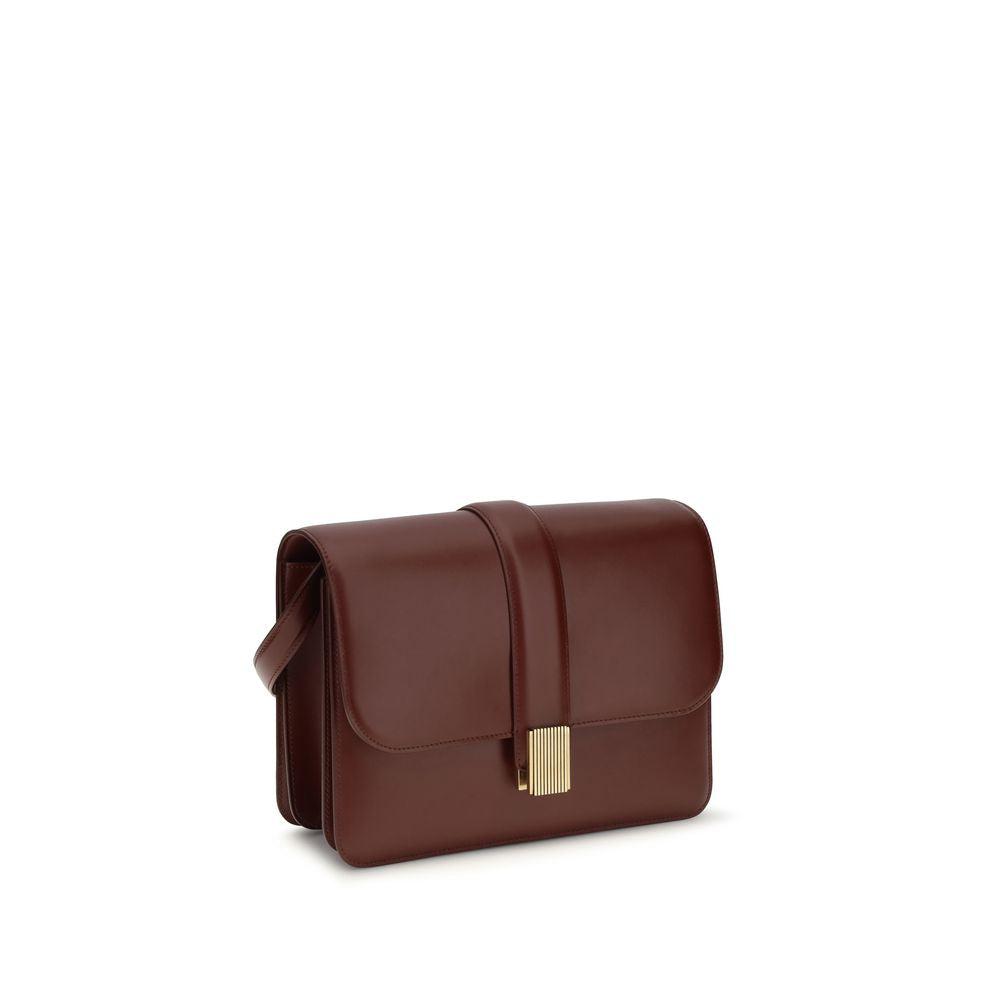 Khaite Blake Bos Taurus Calf Leather 2-in-1 Shoulder & Crossbody Flap Bag - Bordeaux Gold