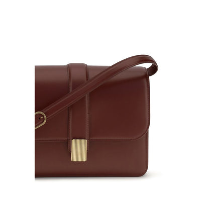 Khaite Blake Bos Taurus Calf Leather 2-in-1 Shoulder & Crossbody Flap Bag - Bordeaux Gold