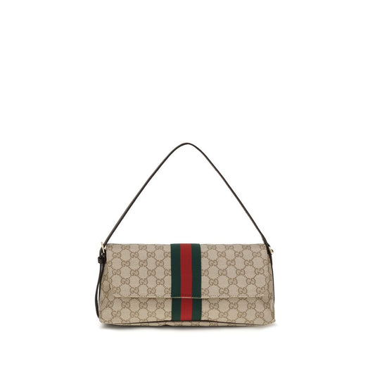 Medium Shoulder Handbag by Gucci for women in cotton & leather beige, brown, signature & striped features a exquisite silhouette, showcasing a secure snap, zipper & magnetic and exquisite with versatile shoulder-strap & adjustable-strap for a exquisite finish.