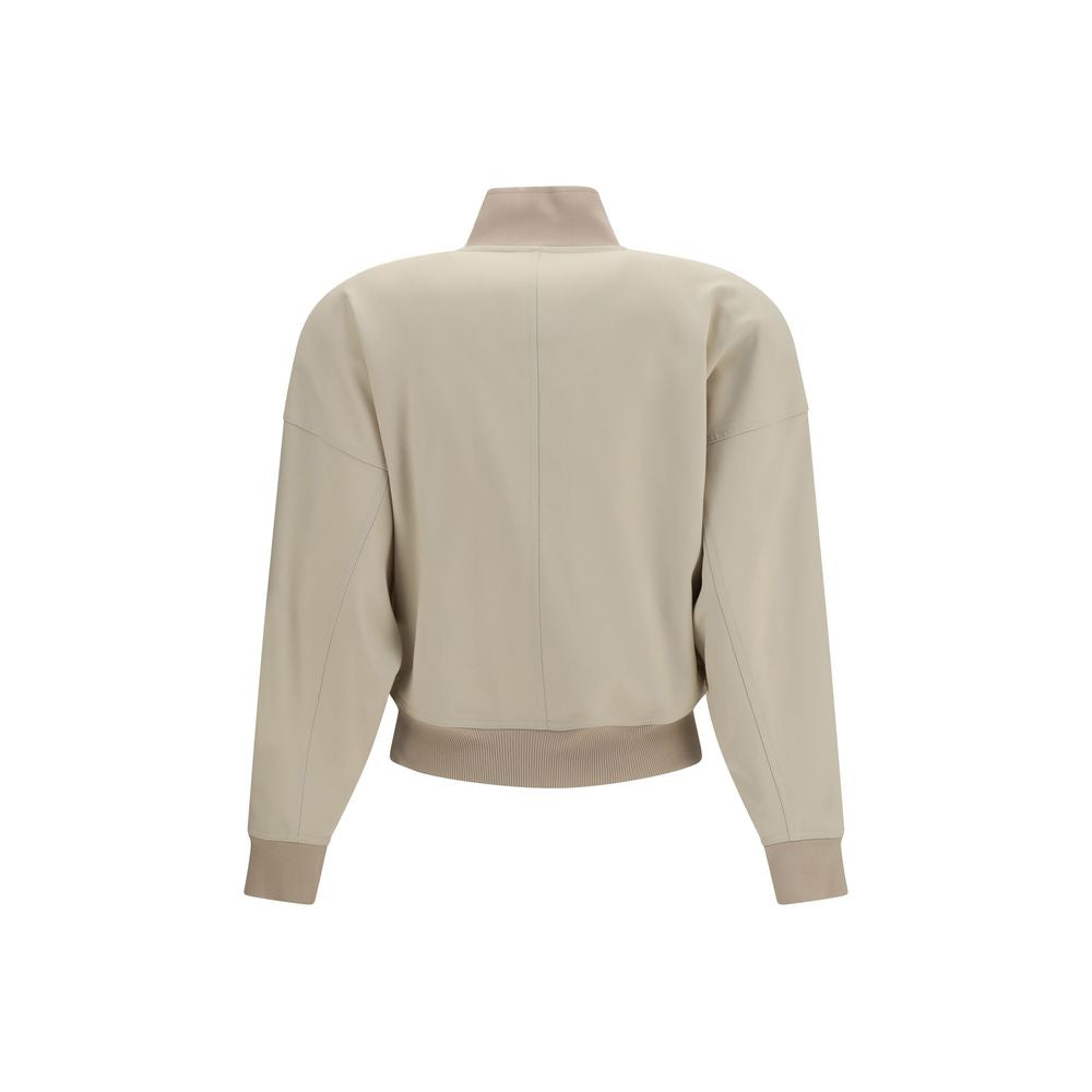 Bomber Jacket by Gucci for women in cotton & silk beige features an on trend silhouette, showcasing refined pockets and a sophisticated high-collar neckline for a truly on trend finish.