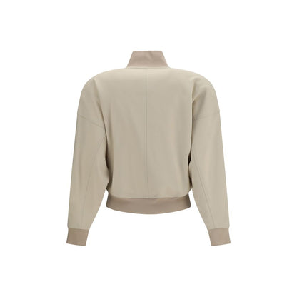Bomber Jacket by Gucci for women in cotton & silk beige features an on trend silhouette, showcasing refined pockets and a sophisticated high-collar neckline for a truly on trend finish.