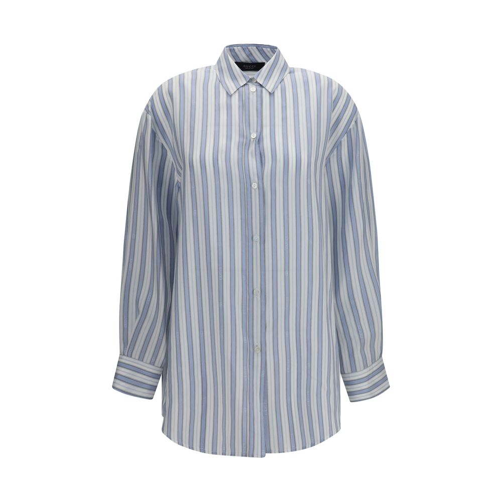 Shirt by Gucci for women in silk light-blue, white, patterned, jacquard & striped, featuring a nuanced long-sleeve and nuanced for a sophisticated finish.
