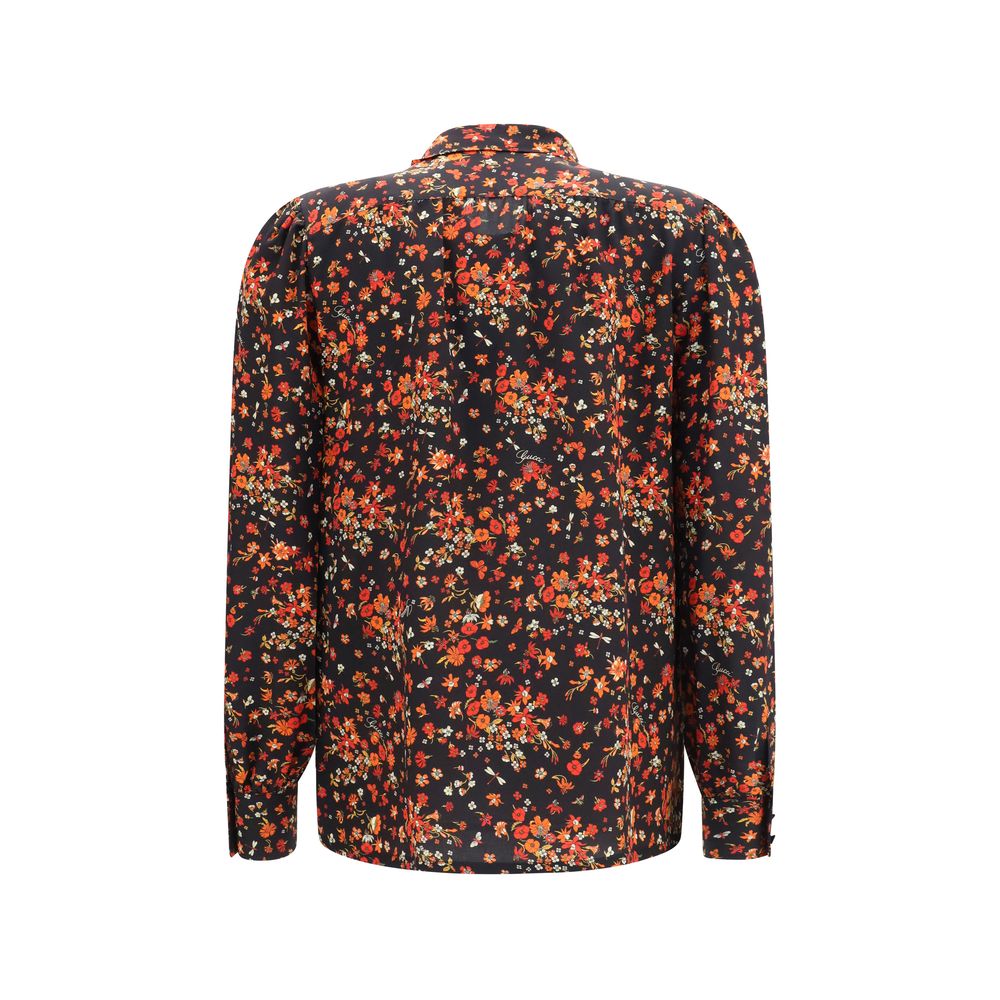 Shirt by Gucci for women in silk black, multicolor, red, patterned, floral & print showcases a sleek silhouette, elegantly detailed with a sleek and for a sleek finish.