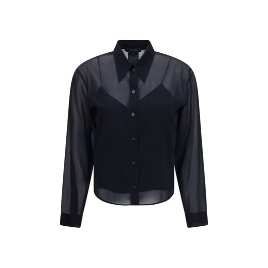 Dress Shirt by Gucci for women in silk chiffon black features an architectural silhouette with a refined long-sleeve and elegant for a architectural look.