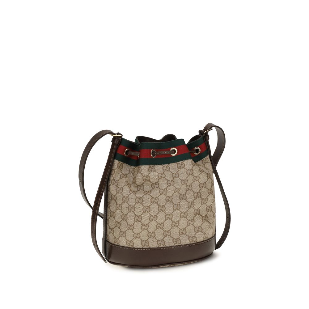 Mini Bucket Pouch Handbag by Gucci for women in leather beige & signature presents a ornamental silhouette, showcasing a secure drawstring, ample , and versatile shoulder-strap, adjustable-strap & detachable-strap for a ornamental finish.