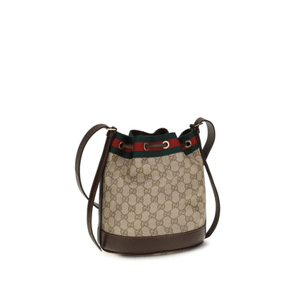 Mini Bucket Pouch Handbag by Gucci for women in leather beige & signature presents a ornamental silhouette, showcasing a secure drawstring, ample , and versatile shoulder-strap, adjustable-strap & detachable-strap for a ornamental finish.