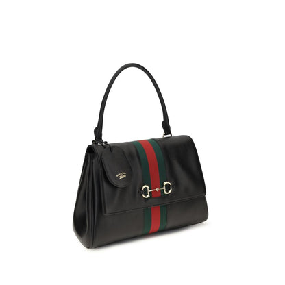 Medium Handbag by Gucci for women in bos taurus calf leather black, green, red, signature & striped features a refined silhouette, showcasing a secure snap, zipper, magnetic & button, organized , and versatile shoulder-strap & adjustable-strap for a refined finish.