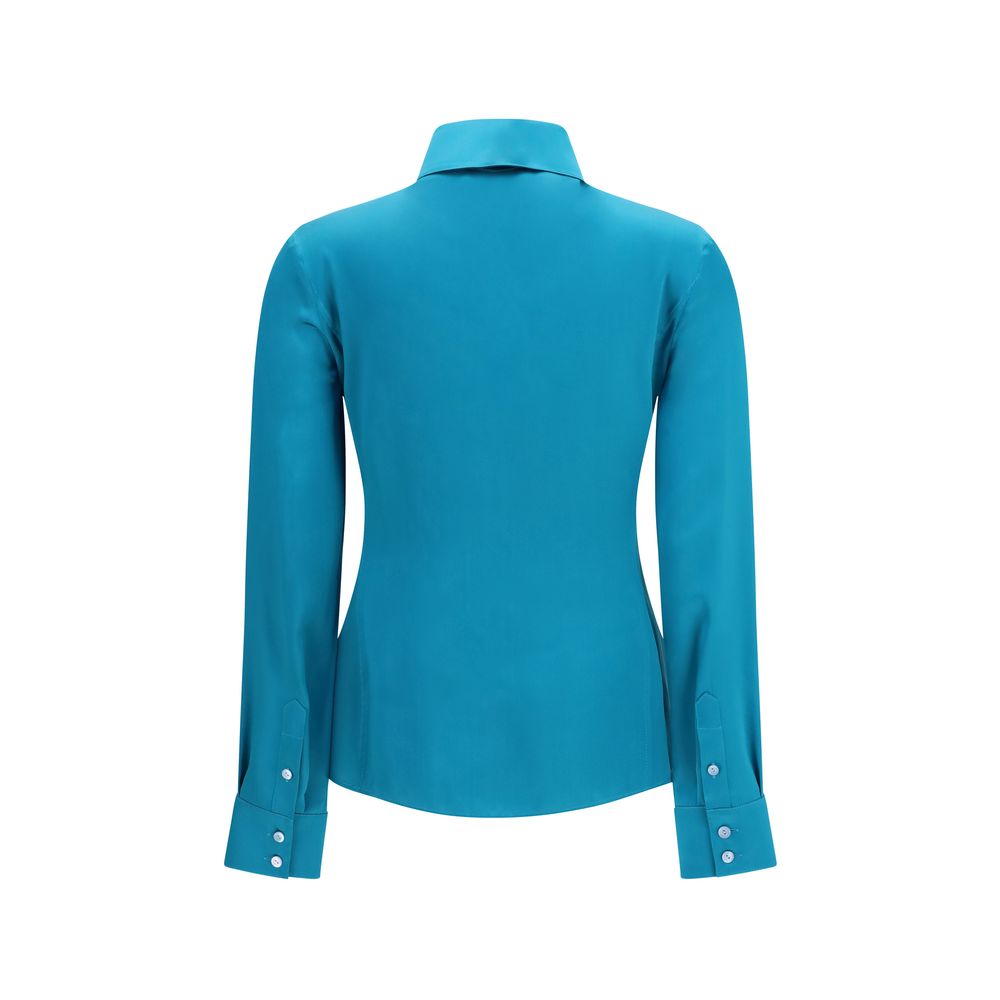 Dress Shirt by Gucci for women in silk satin blue features an architectural silhouette with a refined and elegant for a architectural look.