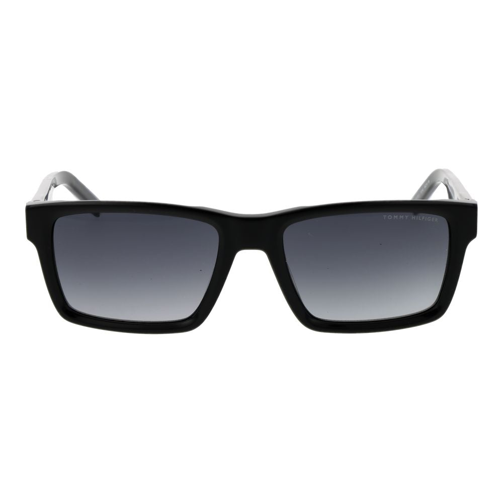 Sunglasses by Tommy Hilfiger for men in black features an ethereal rectangle full-rim frame design with black coloured frame frames and gradient category-3-dark-tint lens for a ethereal finish.