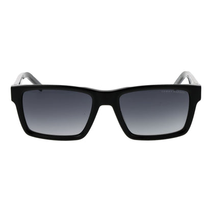 Sunglasses by Tommy Hilfiger for men in black features an ethereal rectangle full-rim frame design with black coloured frame frames and gradient category-3-dark-tint lens for a ethereal finish.