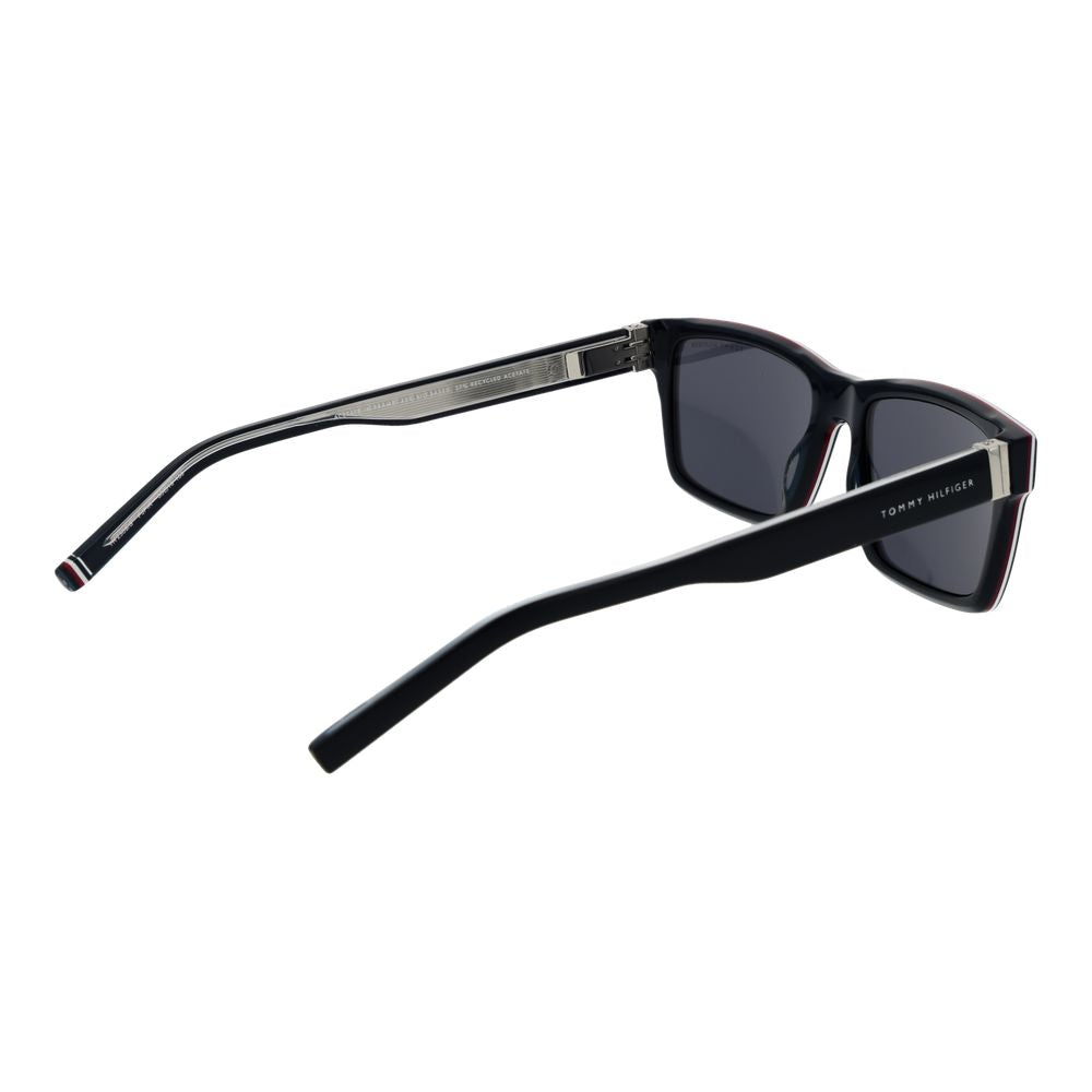 Sunglasses by Tommy Hilfiger for men in blue features an lustrous rectangle full-rim frame design with blue coloured frame detailing and non-polarized category-3-dark-tint lens for a lustrous aesthetic.