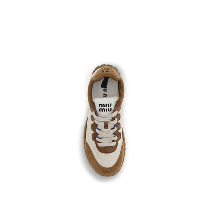 Athletic Sneakers by Miu Miu for women in eva polyamide & bos taurus suede calf leather beige showcases an impeccable silhouette, defined by an impeccable athletic style design that perfectly captures the essence of the Star Women's Athletic EVA Polyamide & Bos Taurus Suede Calf Leather Sneakers.