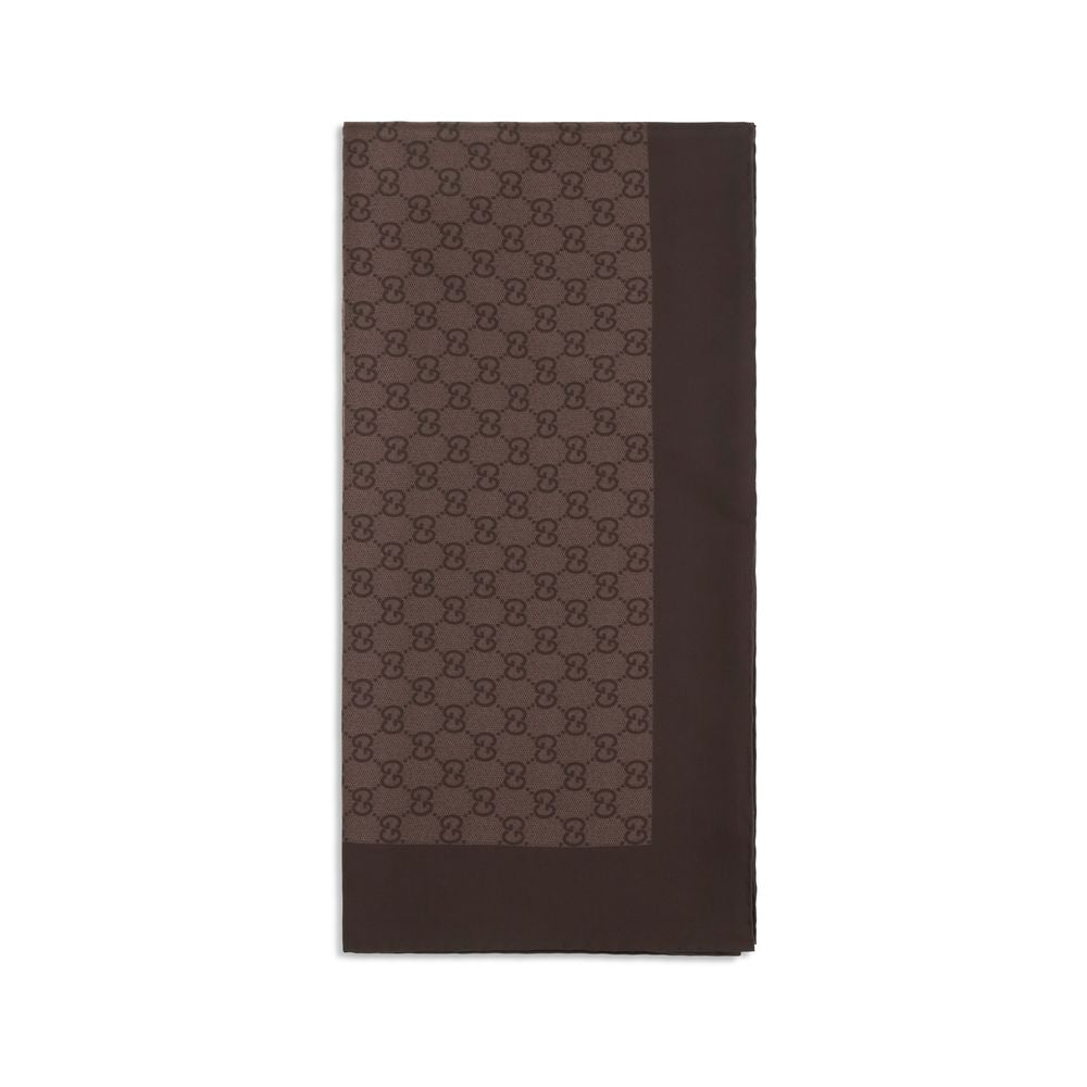 Scarf by Gucci for women in silk twill brown, patterned & jacquard showcases a on trend silhouette, artfully capturing the on trend essence of the Gg Silk Twill Foulard Scarf design with a sophisticated finish.