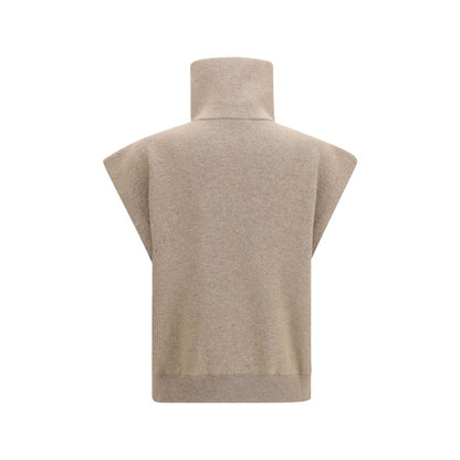 Cardigan by Brunello Cucinelli for women in polyamide cashmere & capra leather beige features a dramatic silhouette, showcasing a sophisticated high-collar neckline and dramatic detail for a timeless, premium look.