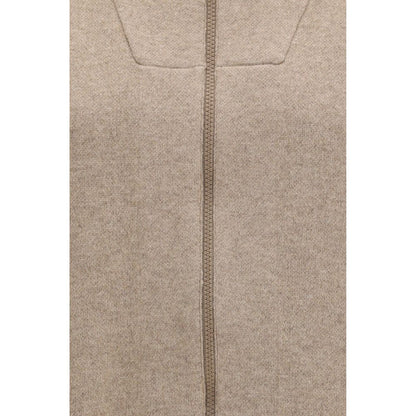 Cardigan by Brunello Cucinelli for women in polyamide cashmere & capra leather beige features an impeccable silhouette, showcasing a sophisticated and detail for a truly impeccable finish.