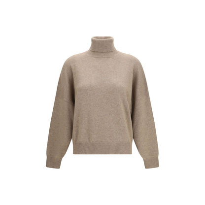 Sweater by Brunello Cucinelli for women in cashmere & capra leather brown features an tactile silhouette, showcasing a sophisticated turtle neckline and tactile for a refined finish.