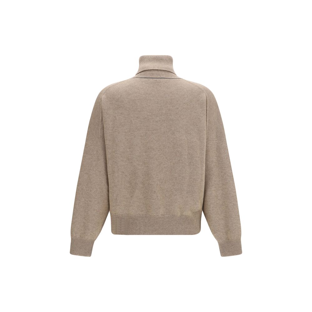 This Sweater by Brunello Cucinelli for women in cashmere & capra leather brown presents a understated silhouette, featuring a sophisticated turtle neckline and for a understated finish.