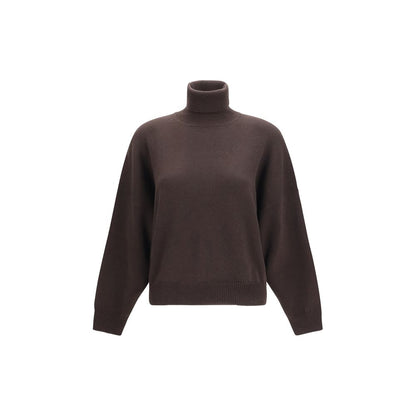 Sweater by Brunello Cucinelli for women in cashmere & capra leather brown showcases a sumptuous silhouette, artfully finished with a sumptuous turtle neckline and for a sophisticated, sumptuous look.