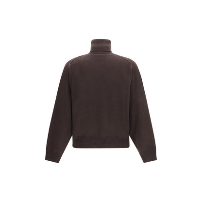 Sweater by Brunello Cucinelli for women in cashmere & capra leather brown features an polished silhouette, showcasing refined and a sophisticated turtle neckline for a truly polished finish.