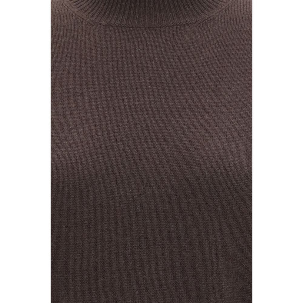 Sweater by Brunello Cucinelli for women in cashmere & capra leather brown features an tactile silhouette, showcasing a sophisticated turtle neckline and tactile for a refined finish.