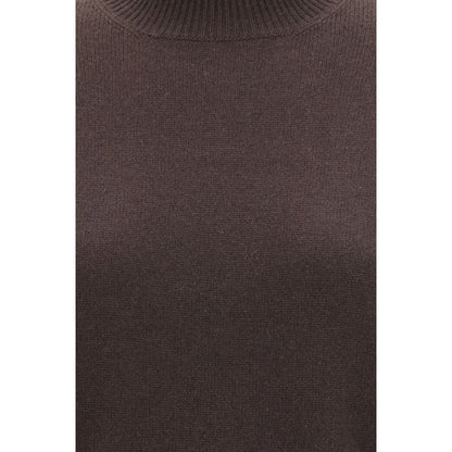 Sweater by Brunello Cucinelli for women in cashmere & capra leather brown features an tactile silhouette, showcasing a sophisticated turtle neckline and tactile for a refined finish.