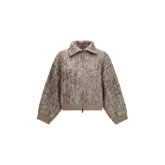 Hooded Cardigan by Brunello Cucinelli for women in mohair polyamide & polyester beige features an crisp silhouette, showcasing a sophisticated hooded neckline and long-sleeve detail for a truly crisp finish.