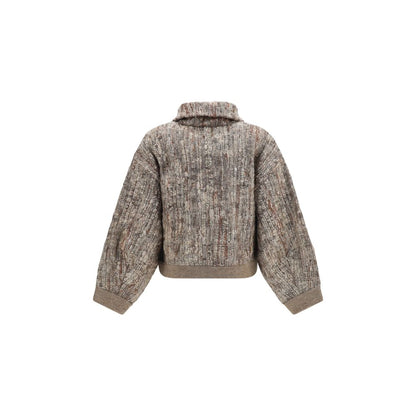 Hooded Cardigan by Brunello Cucinelli for women in mohair polyamide & polyester beige presents a textural silhouette, artfully finished with a textural hooded neckline and for a sophisticated, textural look.