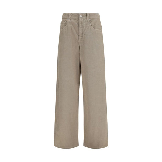 Casual Pants by Brunello Cucinelli for women in linen cotton & leather beige presents a tailored silhouette, showcasing a tailored straight-leg & regular-fit and long cut with a refined for a truly tailored aesthetic.