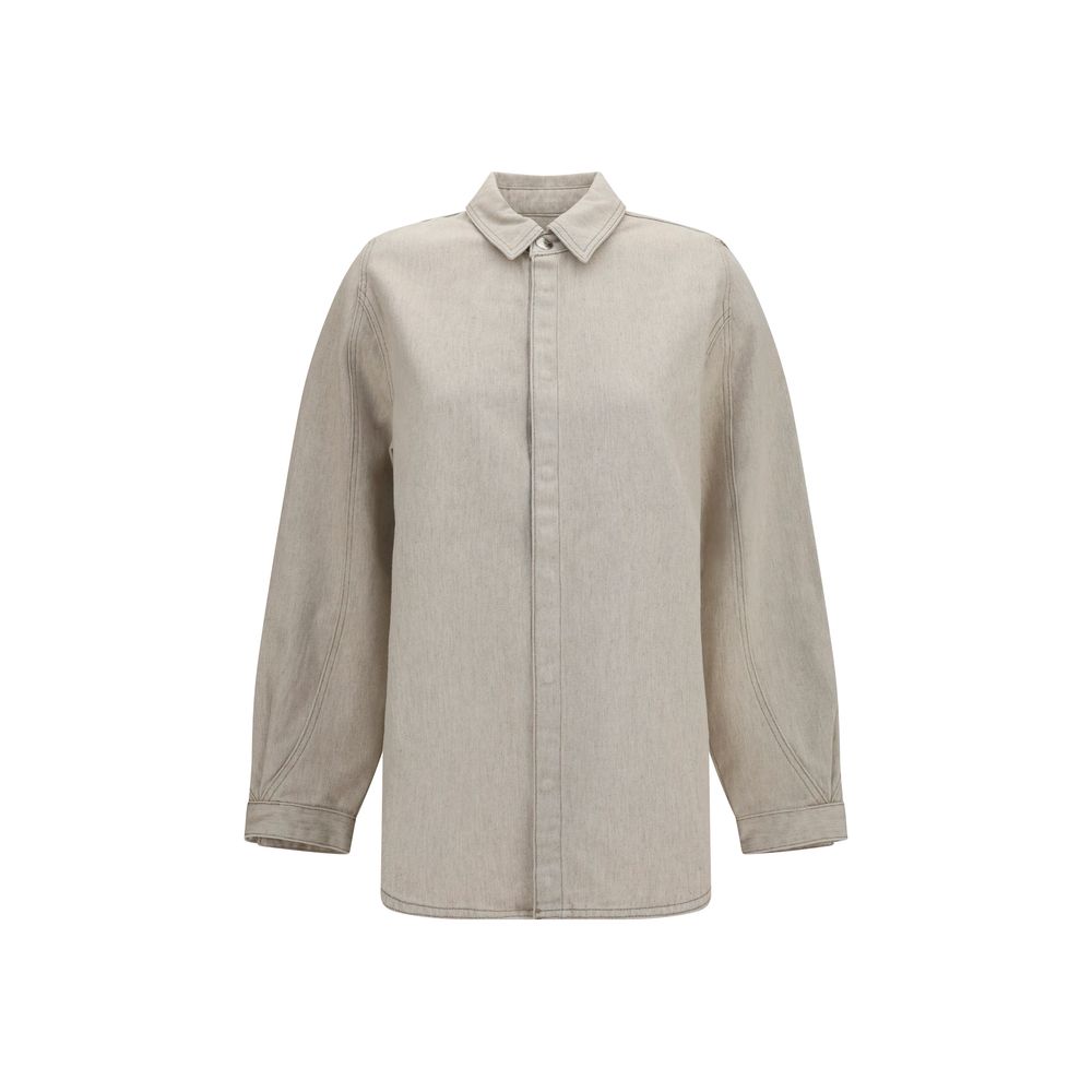 Shirt by Jacquemus for women in denim cotton & hemp beige showcases a sublime silhouette, artfully detailed with a sublime and long-sleeve for a sophisticated, sublime finish.