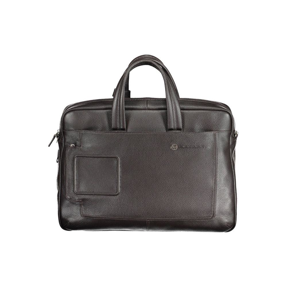 Piquadro Polyacrylic Leather Briefcase Handbag - Brown Signature
