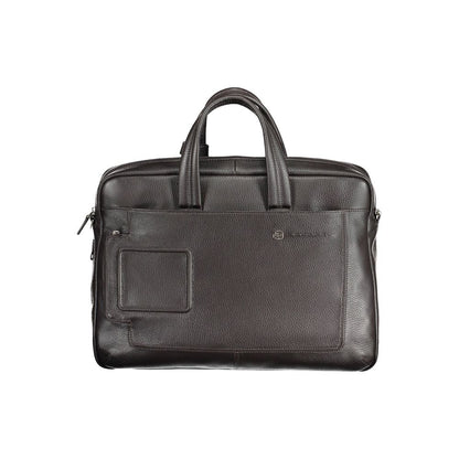 Piquadro Polyacrylic Leather Briefcase Handbag - Brown Signature
