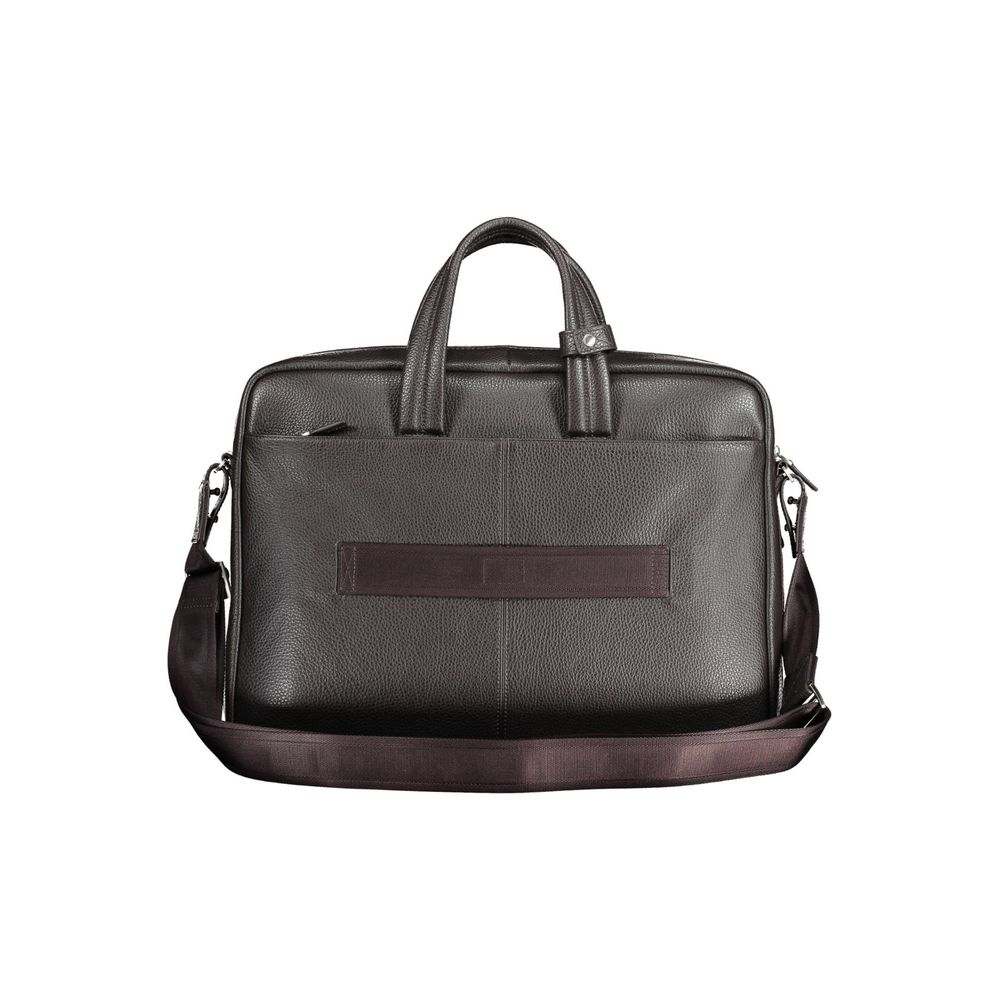 Piquadro Polyacrylic Leather Briefcase Handbag - Brown Signature