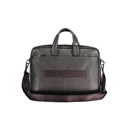Piquadro Polyacrylic Leather Briefcase Handbag - Brown Signature