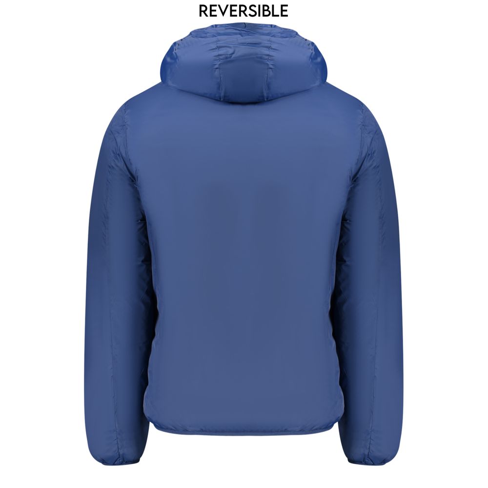 Hooded Windbreaker Jacket by Norway 1963 for men in polyamide blue, green & signature presents a resilient silhouette, artfully detailed with a sophisticated hooded neckline and functional pockets, hooded & windproof for a resilient finish.