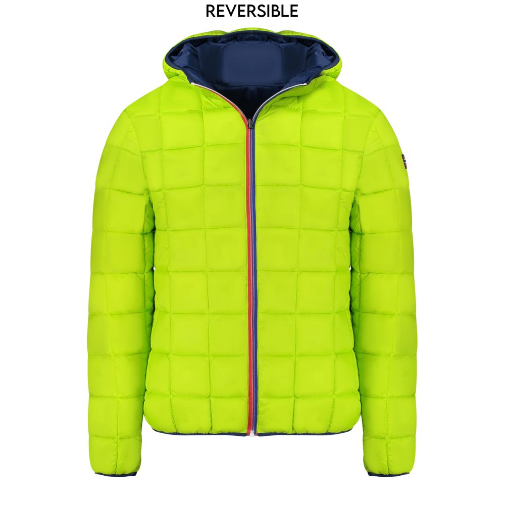 Hooded Windbreaker Jacket by Norway 1963 for men in polyamide blue, green & signature features an enduring silhouette, showcasing technical pockets, hooded & windproof and a sophisticated for a truly enduring aesthetic.