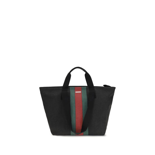 Tote Shoulder Bag by Gucci for men in cotton black & striped features a enviable silhouette, showcasing a secure snap & button, ample , and enviable handle for a enviable finish.