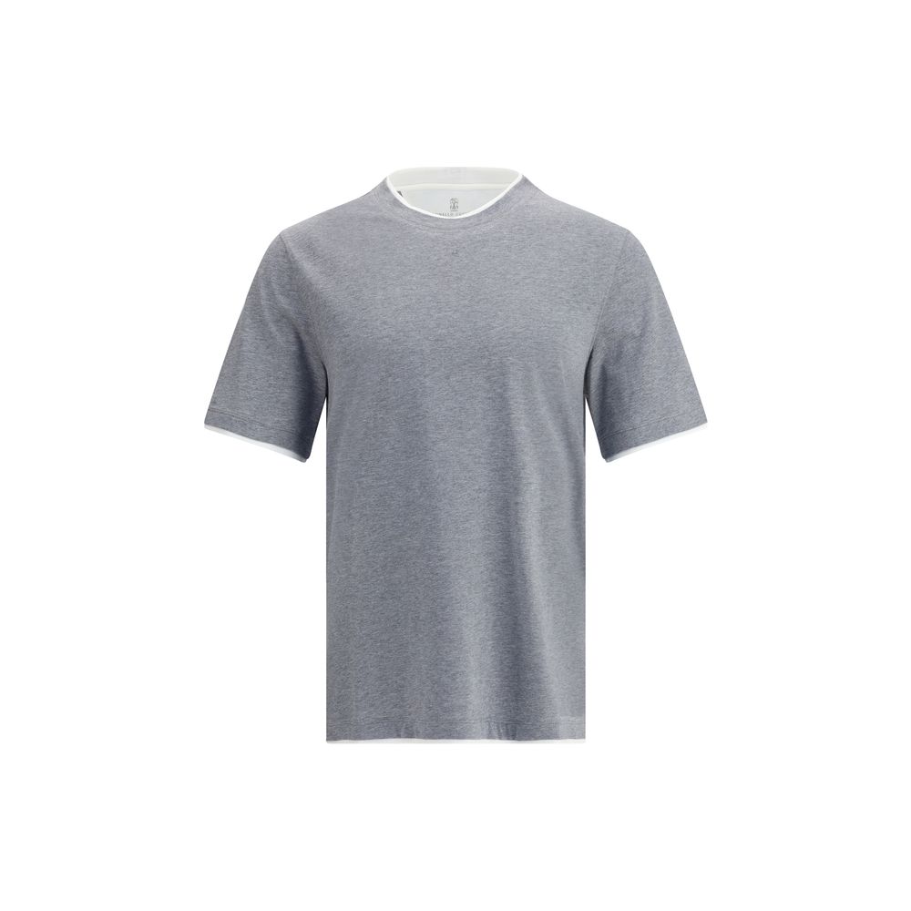 T-Shirt by Brunello Cucinelli for men in cotton gray & patterned features a plush silhouette, showcasing a sophisticated and for a truly plush finish.